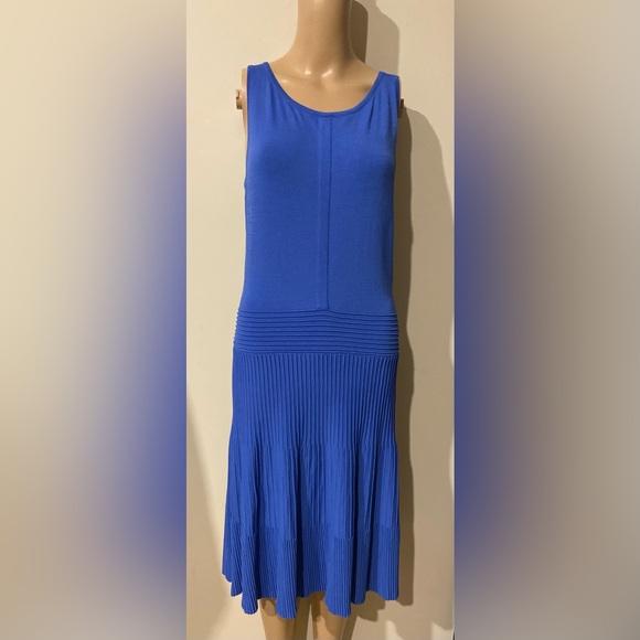 Lauren Ralph Lauren Blue Knit Fit Flare Sleeveless Dress M - Picture 1 of 5